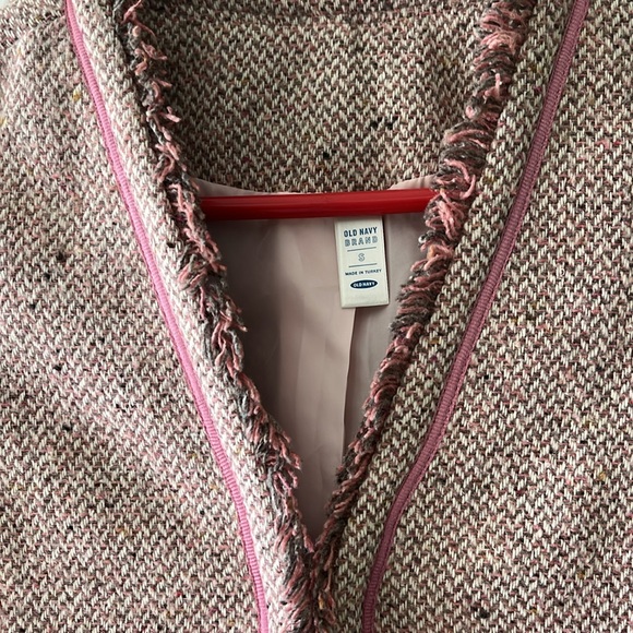 Old Navy Tweed women’s size Small Blazer Pink w/ grey, cream, taupe fabric - Picture 2 of 13